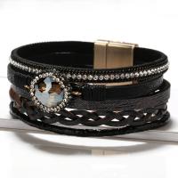 PU Leather Cord Bracelets, with Crystal & Tibetan Style, gold color plated, multilayer & with magnetic & for woman & with rhinestone, more colors for choice, Length:7.87 Inch, Sold By PC