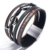 PU Leather Cord Bracelets, with Tibetan Style, silver color plated, multilayer & with magnetic & for woman, more colors for choice, Length:7.87 Inch, Sold By PC