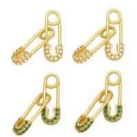 Cubic Zirconia Micro Pave Brass Earring Safety Pin 18K gold plated micro pave cubic zirconia & for woman nickel lead & cadmium free Sold By Pair