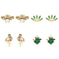 Cubic Zirconia Micro Pave Brass Earring with Plastic Pearl 18K gold plated & micro pave cubic zirconia & for woman mixed colors nickel lead & cadmium free Sold By Pair