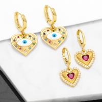 Evil Eye Earrings, Brass, Heart, 18K gold plated, different styles for choice & micro pave cubic zirconia & for woman & enamel, mixed colors, nickel, lead & cadmium free, Sold By Pair