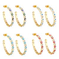 Cubic Zirconia Micro Pave Brass Earring, Evil Eye, 18K gold plated, micro pave cubic zirconia & for woman & enamel, more colors for choice, nickel, lead & cadmium free, 34x4mm, Sold By Pair