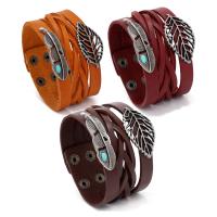 Wrap Bracelet, PU Leather, with Tibetan Style, silver color plated, multilayer & Unisex & adjustable, more colors for choice, Length:8.66 Inch, Sold By PC