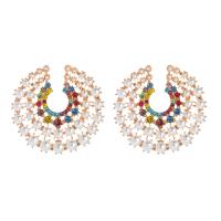 Rhinestone Earring, Tibetan Style, with Glass Rhinestone & Plastic Pearl, fashion jewelry & for woman, nickel, lead & cadmium free, 50x50mm, Sold By Pair