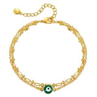 Evil Eye Jewelry Bracelet, Brass, with 2.36inch extender chain, Double Layer & fashion jewelry & for woman & enamel, golden, nickel, lead & cadmium free, Length:Approx 6.69 Inch, Sold By PC