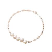 Bracelet en perles de culture d'eau douce, laiton, avec perle d'eau douce cultivée, bijoux de mode & pour femme, argent, protéger l'environnement, sans nickel, plomb et cadmium, 6-8mm, Vendu par Environ 7.87 pouce brin
