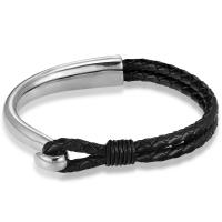 acier inoxydable 316L bracelet, avec cuir PU, bijoux de mode & pour homme, plus de couleurs à choisir, Longueur:Environ 8.27 pouce, Vendu par PC