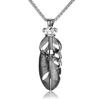 Tibetan Style Jewelry Necklace, with 316L Stainless Steel, Feather, antique silver color plated, fashion jewelry & for man & luminated, more colors for choice, nickel, lead & cadmium free, 19x53mm, Length:60 cm, Sold By PC