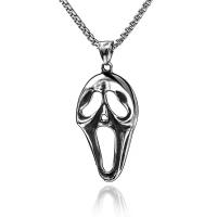 Stainless Steel Jewelry Necklace, 316L Stainless Steel, Skull, antique silver color plated, fashion jewelry & for man & luminated, more colors for choice, 45mm, Length:55 cm, Sold By PC