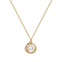 Titanium Steel Necklace, with 5cm extender chain, Round, Vacuum Ion Plating, fashion jewelry & adjustable & micro pave cubic zirconia & for woman, golden, Length:Approx 38.4 cm, Sold By PC