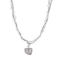 Titanium Steel Necklace, with 5.5cm extender chain, Heart, platinum color plated, fashion jewelry & adjustable & micro pave cubic zirconia & for woman, platinum color, Length:Approx 42 cm, Sold By PC