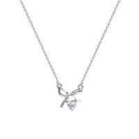 Titanium Steel Necklace with 6.5cm extender chain Bowknot high quality plated fashion jewelry & adjustable & micro pave cubic zirconia & for woman silver color Length Approx 34 cm Sold By PC