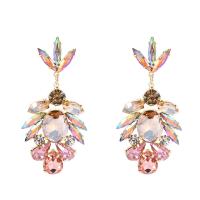 Rhinestone Earring Zinc Alloy Flower gold color plated fashion jewelry & for woman & with rhinestone nickel lead & cadmium free Sold By Pair