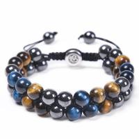 Natural Tiger Eye Bracelets, with Black Magnetic Stone, Round, Double Layer & fashion jewelry & adjustable & different size for choice & for man, mixed colors, Length:7-11.8 Inch, Sold By PC