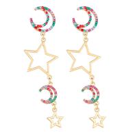 Rhinestone Earring Zinc Alloy Moon and Star gold color plated fashion jewelry & for woman & with rhinestone & hollow nickel lead & cadmium free Sold By Pair