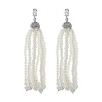 Fashion Fringe Earrings, Plastic Pearl, with Tibetan Style, silver color plated, fashion jewelry & for woman, white, 105mm, Sold By Pair