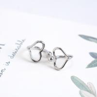 925 Sterling Silver Stud Earrings Heart platinum plated fashion jewelry & for woman original color 10mm Sold By Pair