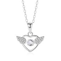 Cubic Zircon Micro Pave 925 Sterling Silver Necklace, Heart, platinum plated, micro pave cubic zirconia & for woman & hollow, original color, 16.50x16.50mm, Length:Approx 17.7 Inch, Sold By PC