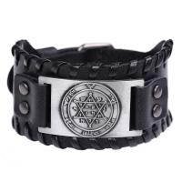 Leather Cord Bracelet with Zinc Alloy Hexagram plated fashion jewelry & Unisex Sold By PC