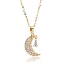 Cubic Zircon Micro Pave Brass Necklace with 1.96inch extender chain Moon real gold plated oval chain & micro pave cubic zirconia & for woman nickel lead & cadmium free Length Approx 15.7 Inch Sold By PC