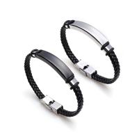 PU Leather Cord Bracelets Titanium Steel with PU Leather Vacuum Ion Plating for man Length Approx 8.26 Inch Sold By PC