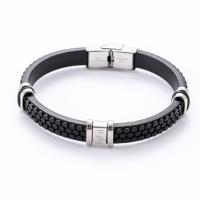 Silicone Bracelets, Titanium Steel, with Silicone, polished, for man, black, 220x9mm, Sold By PC