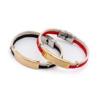 PU Leather Cord Bracelets Titanium Steel with PU Leather Cord Vacuum Ion Plating Unisex 210mm Length Approx 8.26 Inch Sold By PC