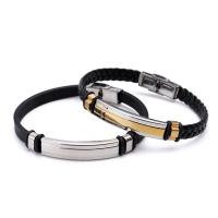 PU Leather Cord Bracelets Titanium Steel with PU Leather Cord Vacuum Ion Plating for man 220mm Length Approx 8.66 Inch Sold By PC