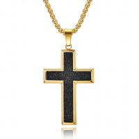 Titanium Steel Necklace Cross Vacuum Ion Plating polished & for man Length Approx 23.62 Inch Sold By PC