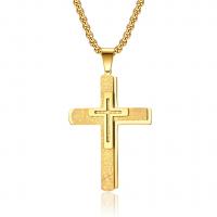 Titanium Steel Necklace Cross Vacuum Ion Plating polished & for man Length Approx 23.62 Inch Sold By PC