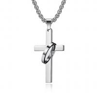 Titanstahl Halskette, Kreuz, poliert & für den Menschen, keine, 30x52mm, Länge ca. 23.62 ZollInch, verkauft von PC
