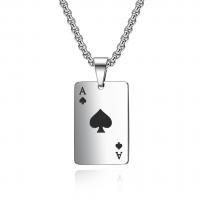 Titanium Steel Necklace, Poker, polished, for man & enamel, more colors for choice, 20x30mm, Length:Approx 23.62 Inch, Sold By PC
