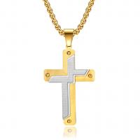 Titanium Steel Necklace, Cross, Vacuum Ion Plating, for man, more colors for choice, 37x58mm, Length:Approx 23.62 Inch, Sold By PC