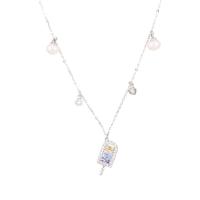 Cubic Zircon Micro Pave 925 Sterling Silver Necklace with Plastic Pearl platinum color plated micro pave cubic zirconia & for woman Length Approx 17.71 Inch Sold By PC