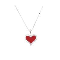 Cubic Zircon Micro Pave 925 Sterling Silver Necklace, with Gemstone, Heart, platinum color plated, micro pave cubic zirconia & for woman, red, 13x15mm, Length:Approx 17.71 Inch, Sold By PC
