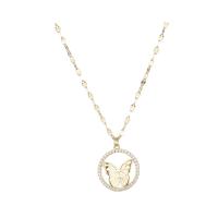 Cubic Zircon Micro Pave 925 Sterling Silver Necklace, Butterfly, gold color plated, micro pave cubic zirconia & for woman & hollow, 13.50x13.50mm, Length:Approx 17.71 Inch, Sold By PC