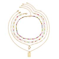 Multi Layer Necklace, Tibetan Style, with Seedbead & Plastic Pearl & Brass, with 2.7inch extender chain, gold color plated, fashion jewelry & different styles for choice & for woman, nickel, lead & cadmium free, Length:Approx 13.8 Inch, Approx 19.7 Inch, Sold By Set