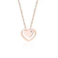 Titanium Steel Necklace, with 1.97inch extender chain, Heart, fashion jewelry & for woman & with rhinestone, rose gold color, Length:Approx 17.72 Inch, Sold By PC