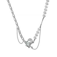 Plastic Pearl Necklace Zinc Alloy with Plastic Pearl with 2.68inch extender chain silver color plated fashion jewelry & for woman & with rhinestone nickel lead & cadmium free Length Approx 17.72 Inch Sold By PC