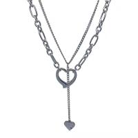 Zinc Alloy Jewelry Necklace with 1.97inch extender chain silver color plated Double Layer & fashion jewelry & for woman nickel lead & cadmium free Length Approx 18.9 Inch Sold By PC