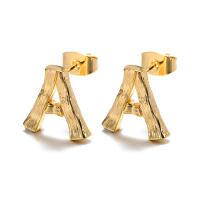 Brass Stud Earring gold color plated fashion jewelry & letters are from A to Z & for woman golden 13mm Sold By Pair