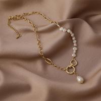 Slatkovodni Pearl Brass Chain Ogrlica, Cink Alloy, s ABS plastike biser & Slatkovodni Pearl & Mesing, zlatna boja pozlaćen, modni nakit & različitih stilova za izbor & za žene, zlatan, Prodano By PC
