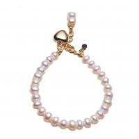 perle d'eau douce cultivée bracelet, avec laiton, avec 4cm chaînes de rallonge, Plaqué d'or 14K, Naturel & bijoux de mode & pour femme, blanc, 6-7mm, Vendu par 16 cm brin
