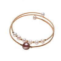 Freshwater Pearl Bangle with Edison Pearl & Brass 14K gold plated Natural & Double Layer & fashion jewelry & for woman 5-6mm Length 18 cm Sold By PC