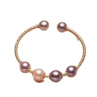 Edison Pearl Cuff Bangle with Brass 14K gold plated Natural & fashion jewelry & for woman multi-colored 180mm Sold By PC