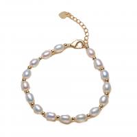 Freshwater Pearl Bracelet, with Brass, with 4cm extender chain, 14K gold plated, Natural & fashion jewelry & for woman, more colors for choice, 5-6mm, Sold Per 16 cm Strand
