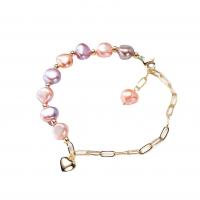 Freshwater Pearl Bracelet with Brass with 4cm extender chain 14K gold plated Natural & fashion jewelry & for woman multi-colored 8-9mm Sold Per 16 cm Strand
