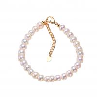 Freshwater Pearl Bracelet, with Brass, with 4cm extender chain, 14K gold plated, Natural & fashion jewelry & for woman, two different colored, 7-8mm, Sold Per 16 cm Strand