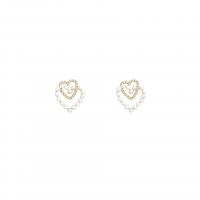 Zinklegierung Ohrstecker, mit ABS-Kunststoff-Perlen, hochwertige plattiert und nie verblassen, Modeschmuck & für Frau & mit Strass, goldfarben, 23x19mm, verkauft von Paar