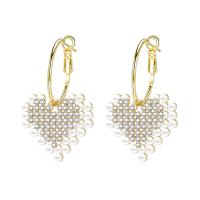 Boucles d'oreilles en alliage de zinc, avec perle de plastique, bijoux de mode & pour femme, 26x47mm, Vendu par paire